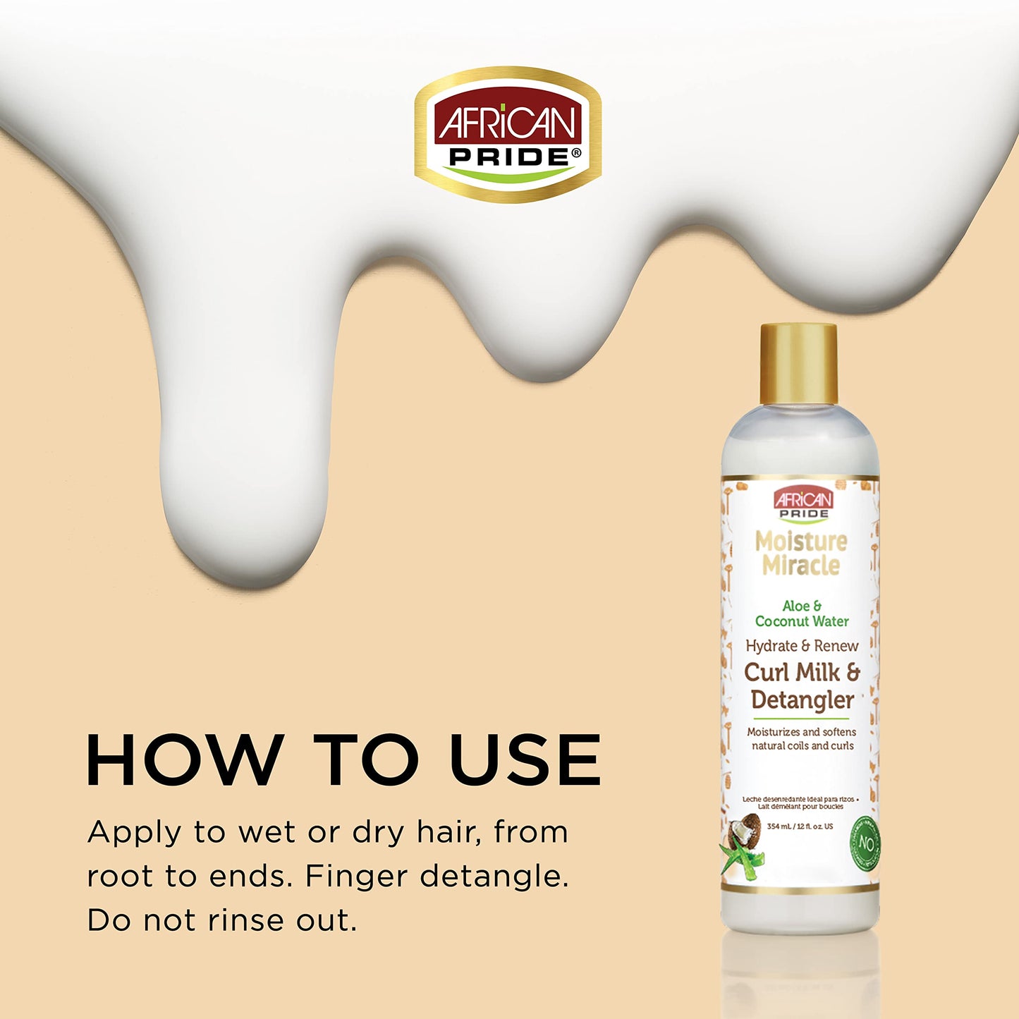 African Pride Moisture Miracle Hydrate & Renew Curl Milk & Hair Detangler, For Natural Coils & Curls, Hydrates & Controls Frizz, 12 oz Beauty & Personal Care African Pride