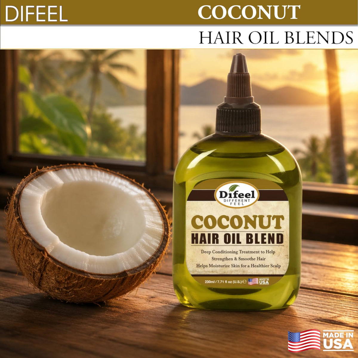 Difeel Coconut Hair Oil Blend - Travel Size 2.5 oz.