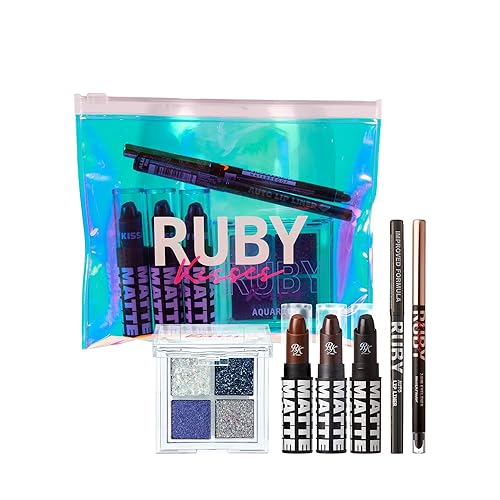 Ruby Kisses Limited Edition Bold Makeup Kit - 3 Mattest Matte Lipsticks, Glitter Gem Palette, Waterproof Eyeliner, Auto Lip Liner & Holographic Pouch Beauty & Personal Care Ruby Kisses