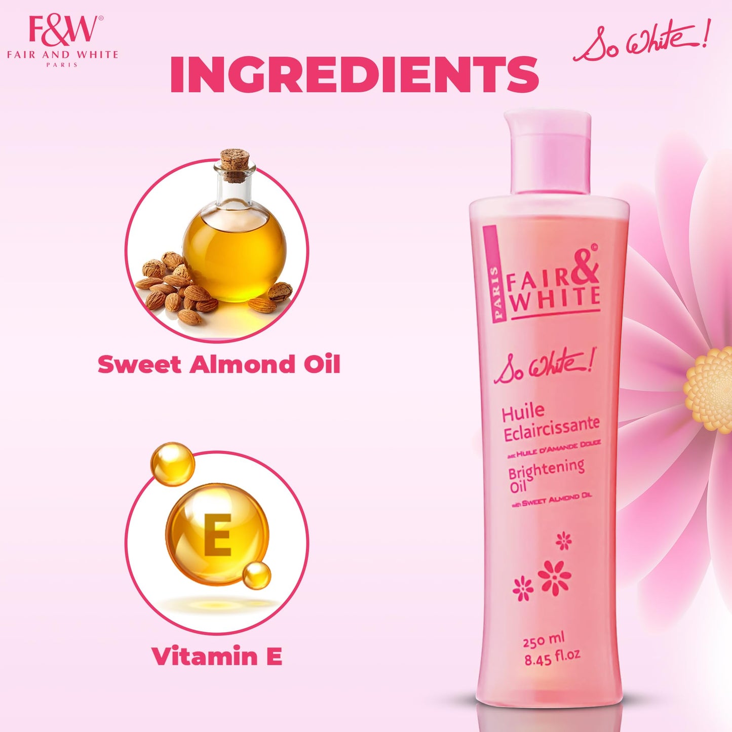 FAIR & WHITE So White Body Oil, 250ml / 8.45fl.oz - with Vitamin E, Almond Oil and 'Lumiskin', Hydrating Formula for Wrinkles, Dryness and Dark Spots Beauty & Personal Care FAIR & WHITE