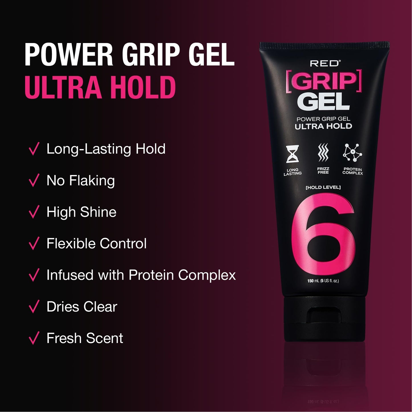 Red by Kiss Power Grip Gel - Long-Lasting Hold, Frizz-Free, High Shine, Protein Complex, Edge Control & Curl Definition (Ultra Hold, 5 oz) Beauty & Personal Care Red by Kiss