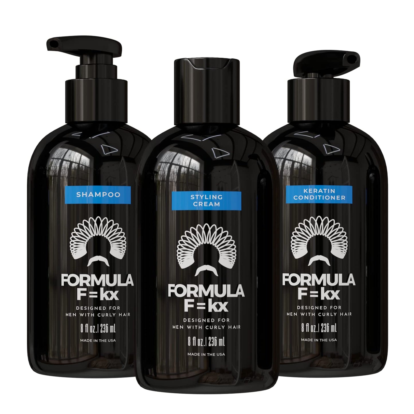 Formula F=kx - Curly & Kinky Hair Care System for Men - Hydrating Shampoo, Conditioner, and Curl Cream Set - Sulfate Free - Ocean Scent - 8oz Each Beauty & Personal Care FormulaF=KX