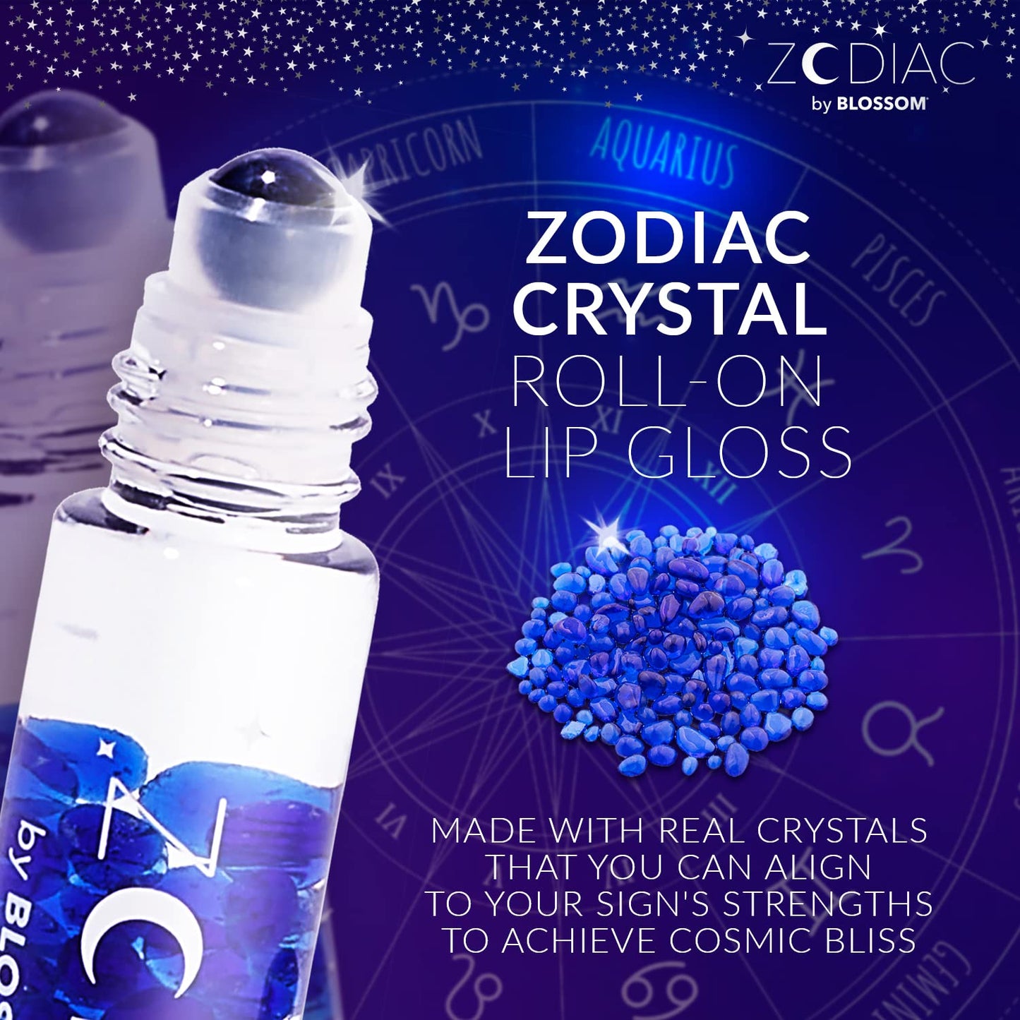 Blossom Lip Gloss Zodiac Sign Vanilla Scented Roll-On Lip Gloss, Moisturizing + Hydrating with Zodiac Crystals, Made in USA, 0.20oz, Aquarius Beauty & Personal Care Blossom