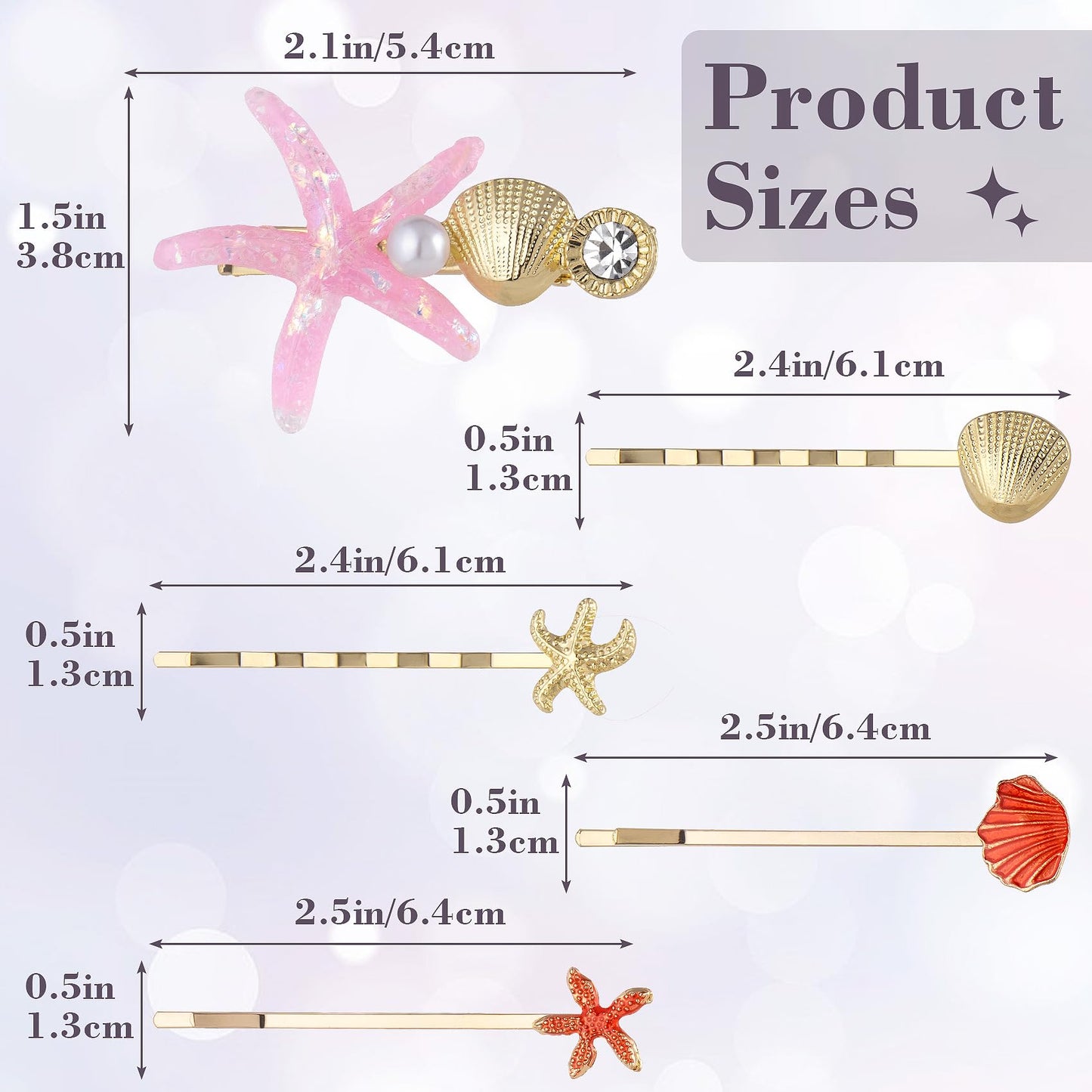HINZIC 10 Pack Mermaid Starfish Hair Clips, Seashell Pearls Crystal Hair Sticks, Sparkling Sea Star Bobby Pins Ponytail Holder, Faux Wedding Headpiece Beauty & Personal Care HINZIC