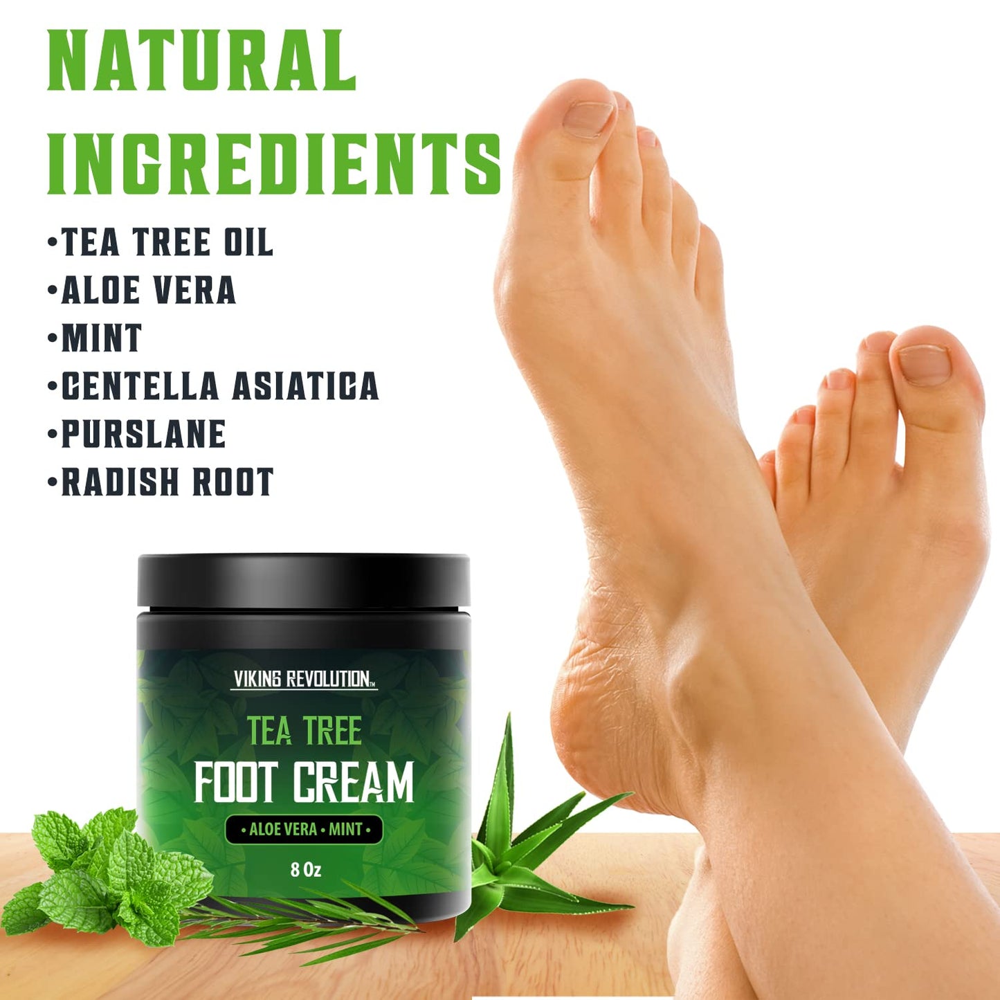 Viking Revolution Tea Tree Foot Cream for Dry Cracked Heels - Foot Balm For Cracked Feet - Dry Feet Repairing Cream with Aloe Vera and Mint (8oz) Beauty & Personal Care Viking Revolution