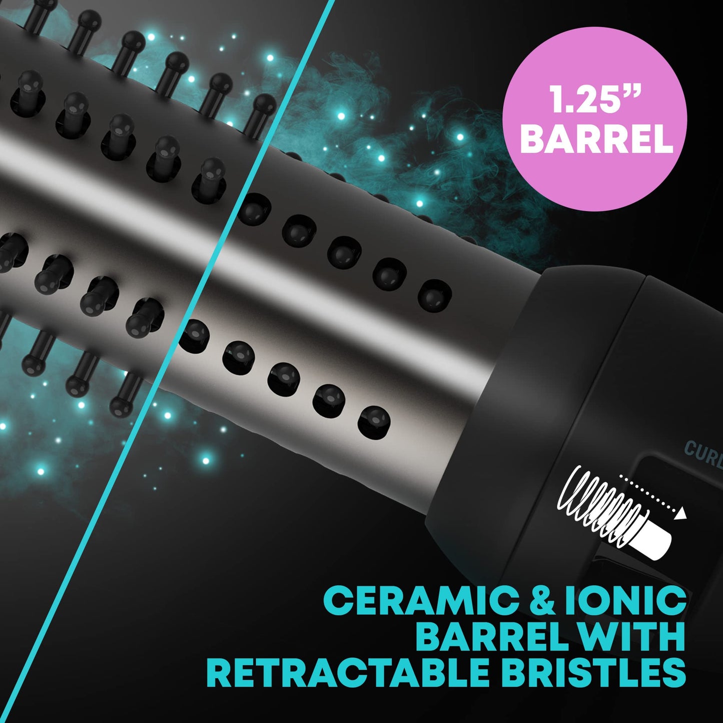 Revamp Progloss Volume & Wave Ceramic Heated Brush - Curling Iron Brush with Retractable 1.25” Bristles, Ceramic Barrel Infused with Progloss Oils Beauty & Personal Care REVAMP