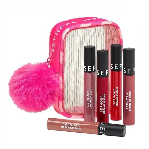 SEPHORA Collection 5 Piece Cream Lip Stain Makeup Gift Set (01 Always Red, 13 Marvelous Mauve, 94 Cherry Moon, 122 Casual Peach, Winter Rose) Beauty & Personal Care SEPHORA