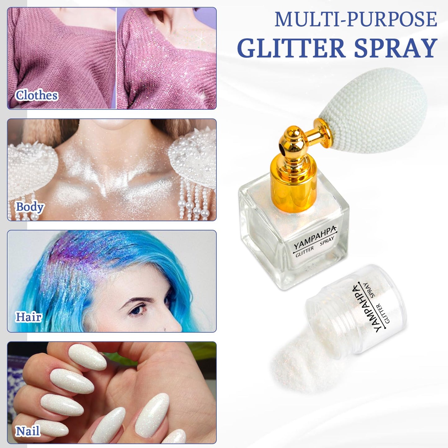 Body Glitter Spray, White Glitter Spray for Hair and Body, Include 1 Jar of Refills Beauty & Personal Care Yampahpa