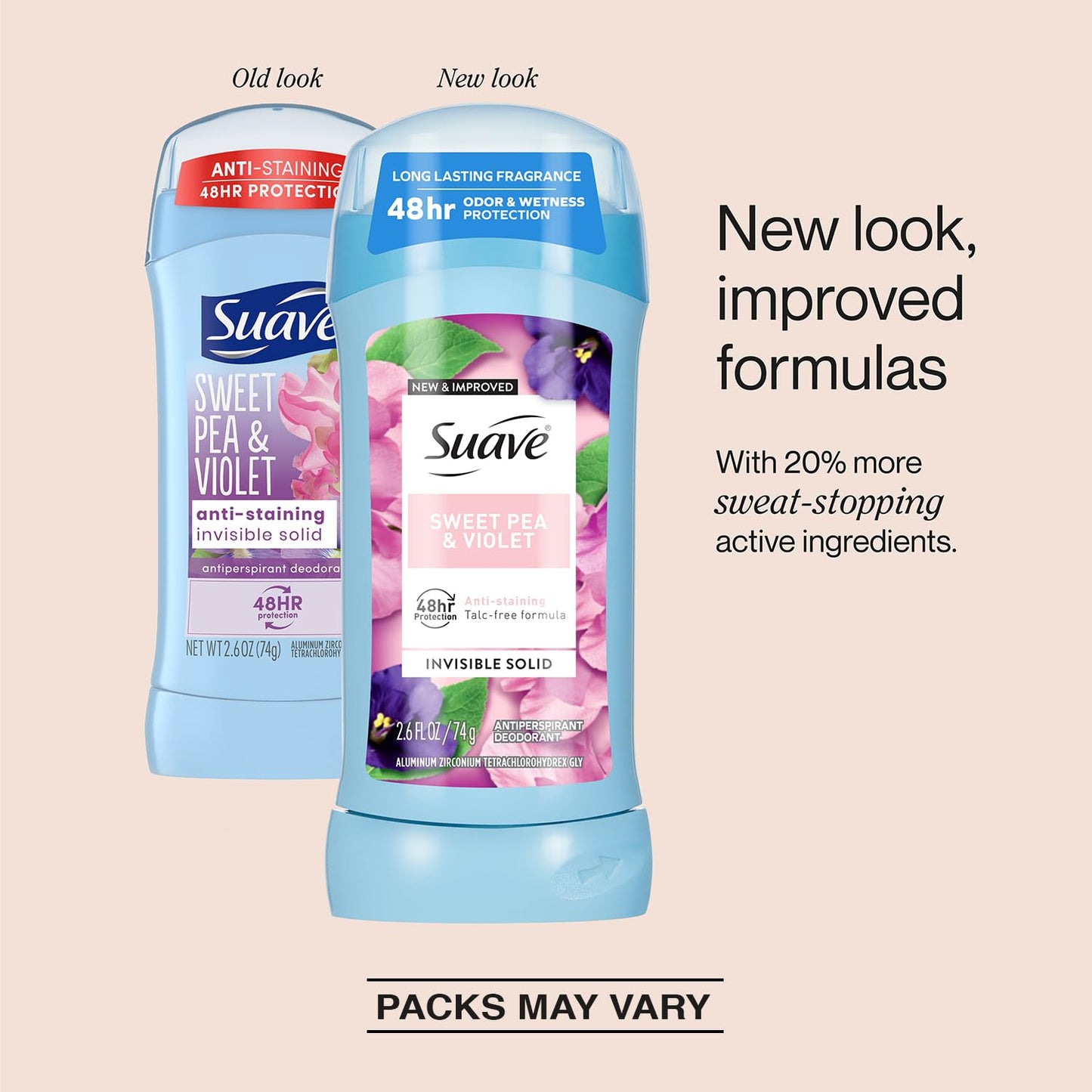 Suave Antiperspirant Deodorant for Women, Sweet Pea & Violet 3-Pack - Anti-Staining Invisible Solid Sticks, Talc-Free, 2.6 Oz Ea Beauty and Personal Care Suave