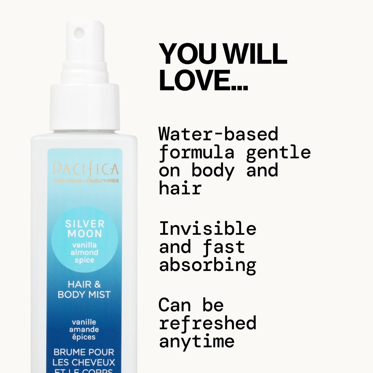 Pacifica Hair Perfume & Body Fragrance Spray Mist - Silver Moon with Vanilla, Almond & Spice - Alcohol-Free, Vegan & Cruelty-Free, 6.5 oz Beauty & Personal Care Pacifica