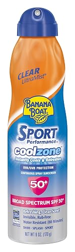 Banana Boat Sport CoolZone Sunscreen Spray SPF 50 Plus Broad Spectrum UVA UVB Water Resistant 80 Minutes Lightweight Instant Cooling 6 oz Beauty & Personal Care Banana Boat