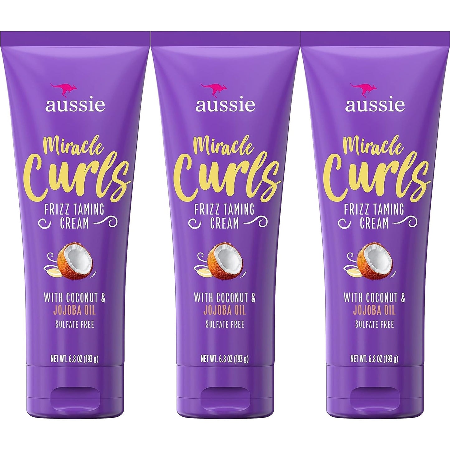 Aussie Miracle Curls Frizz Taming Cream 6.8 Ounce (Coconut & Jojoba Oil) (3 Pack) Beauty & Personal Care Aussie