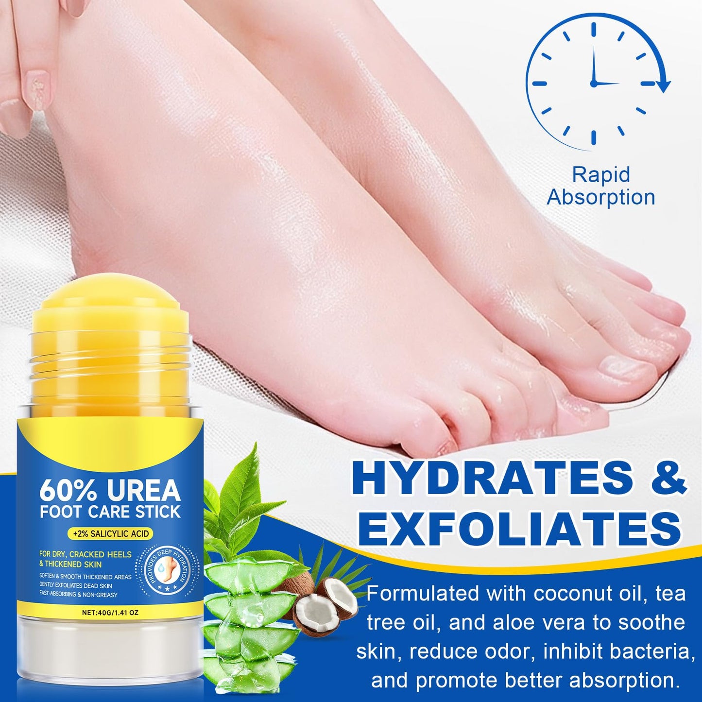 60% Urea Cream Stick plus 2% Salicylic Acid, Maximum Strength Urea Foot Cream Callus Remover for Dry Cracked Heels, Hands, Knees,Exfoliating Beauty and Personal Care flasture