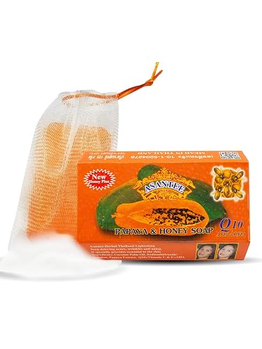 ASANTEE PAPAYA & HONEY SOAP Bars with Vitamin C,E and Q10 Skin Cleansing 4.40 Oz (Pack of 1) Beauty & Personal Care ASANTEE