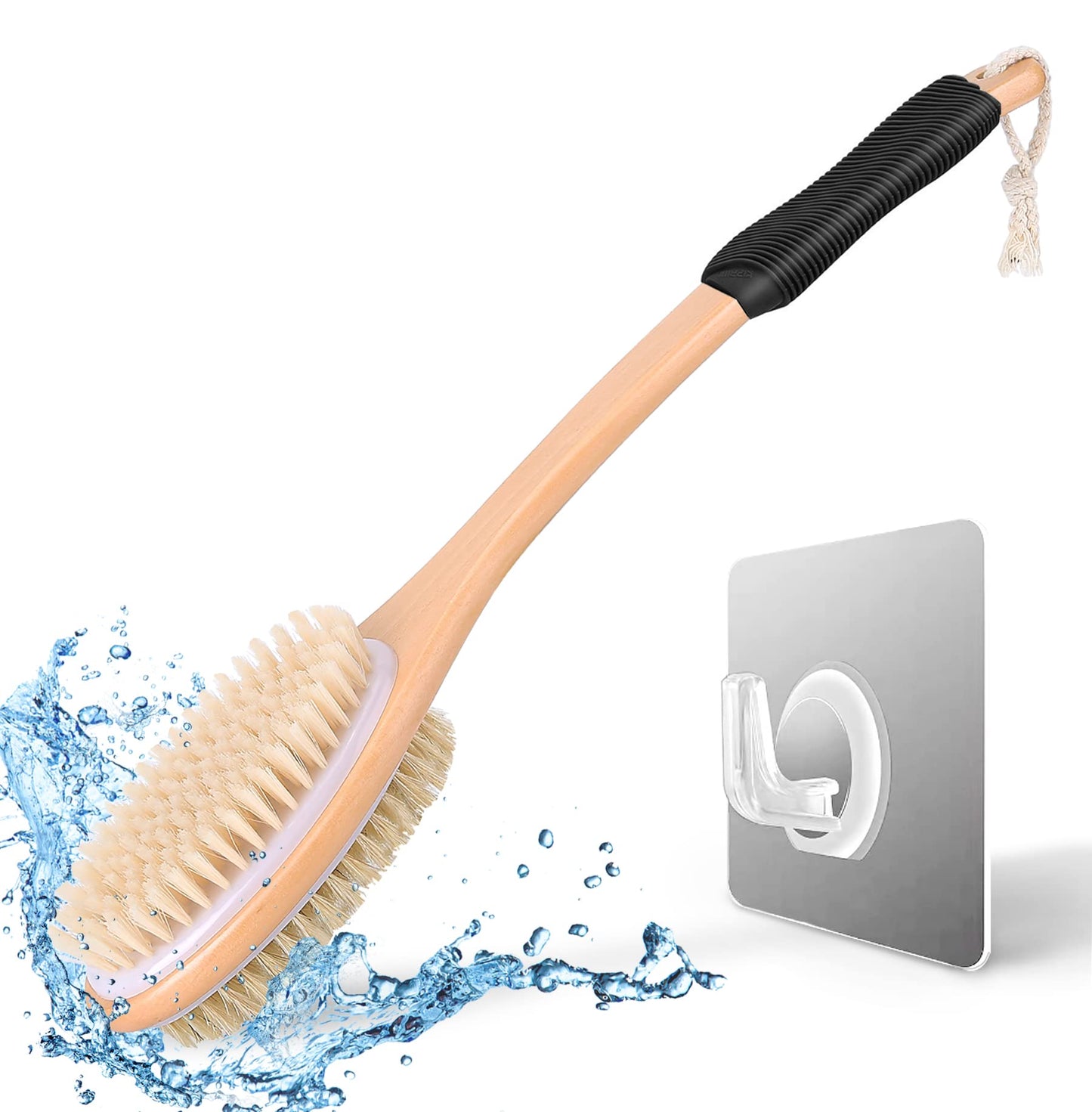 KIPRITII Ergonomically Back Scrubber for Shower,Double-Sided Back Long Handle Wet & Dry Brush for Cellulite and Lymphatic (Black) Beauty and Personal Care KIPRITII