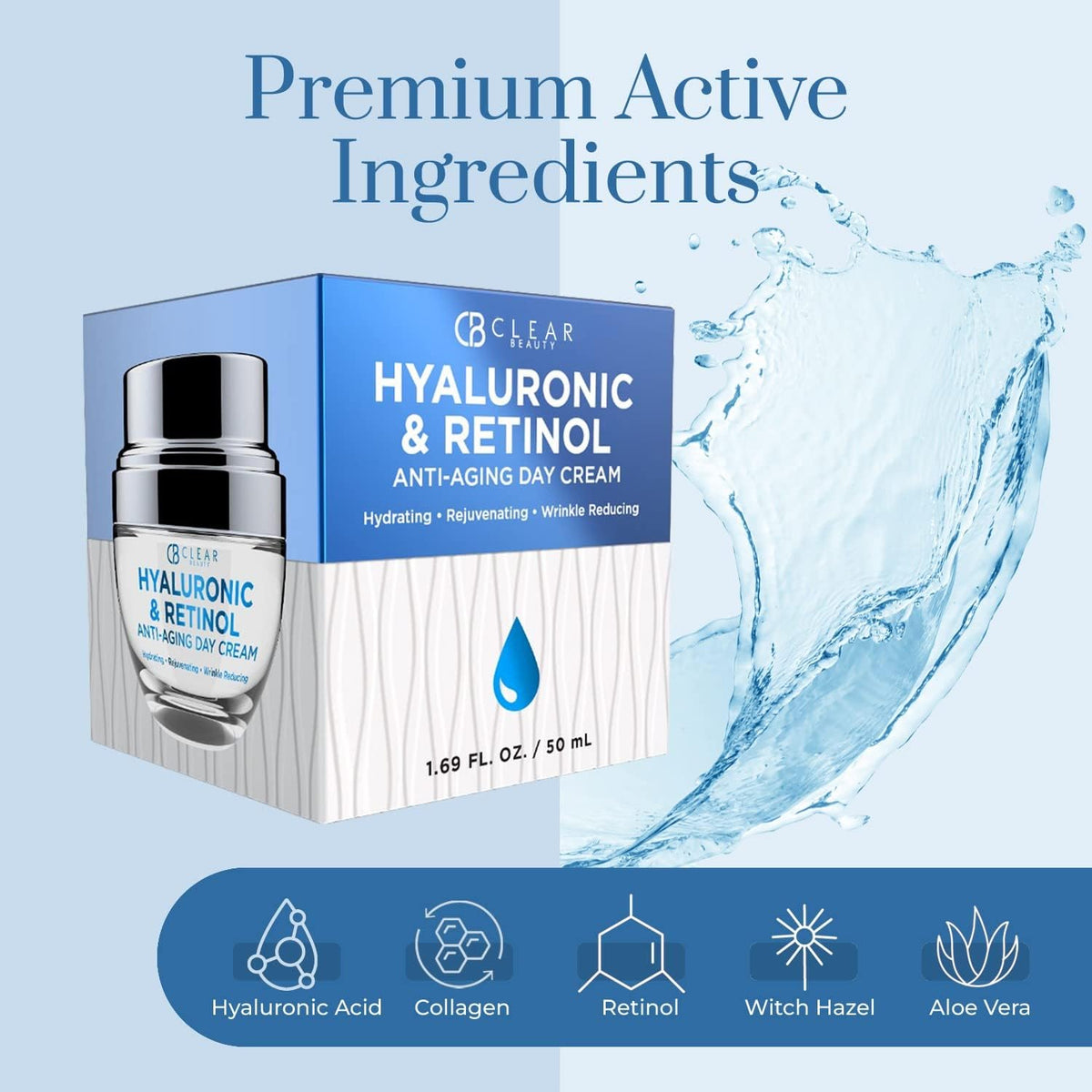 Clear Beauty Hyaluronic & Retinol Face Moisturizer - Hydrating Day Cream For Dry & Mature Skin - Reduces Fine Lines, Firms & Softens Texture Beauty & Personal Care Clear Beauty