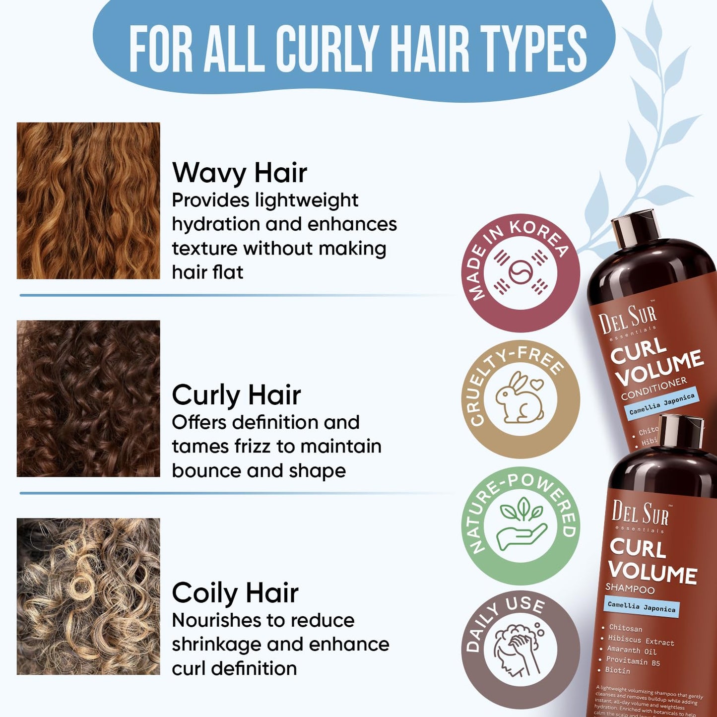 DEL SUR Curly Hair Shampoo and Conditioner Set | Curl Defining, Volume & Hydration | 16 fl oz Each | with Camellia Japonica, Hibiscus & Amaranth Oil | Beauty & Personal Care DEL SUR