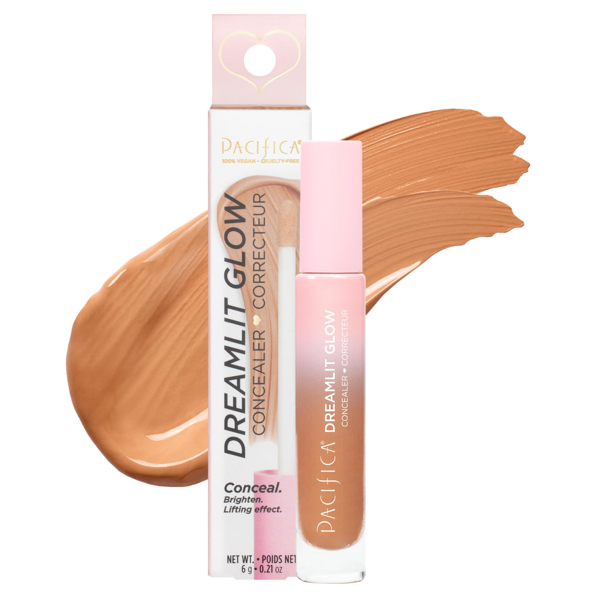 Pacifica Concealer - DreamLit Glow Full Coverage Concealer for Puffy Eyes & Dark Circles, Lightweight & Long-Lasting, Vegan & Cruelty-Free, Shade 07