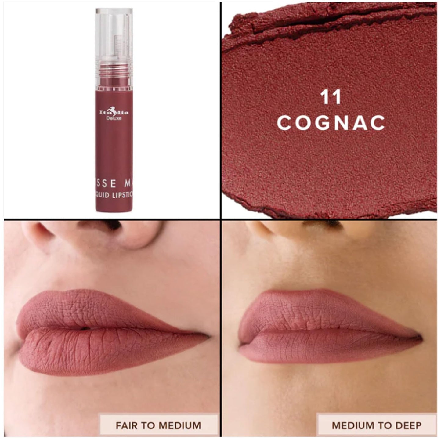 Italia Deluxe Pick 1 Mousse Matte Liquid Lipstick Comfortable Velvet Finish & Zipper Bag (190-11 : COGNAC, Full Size) Beauty & Personal Care Italia Deluxe