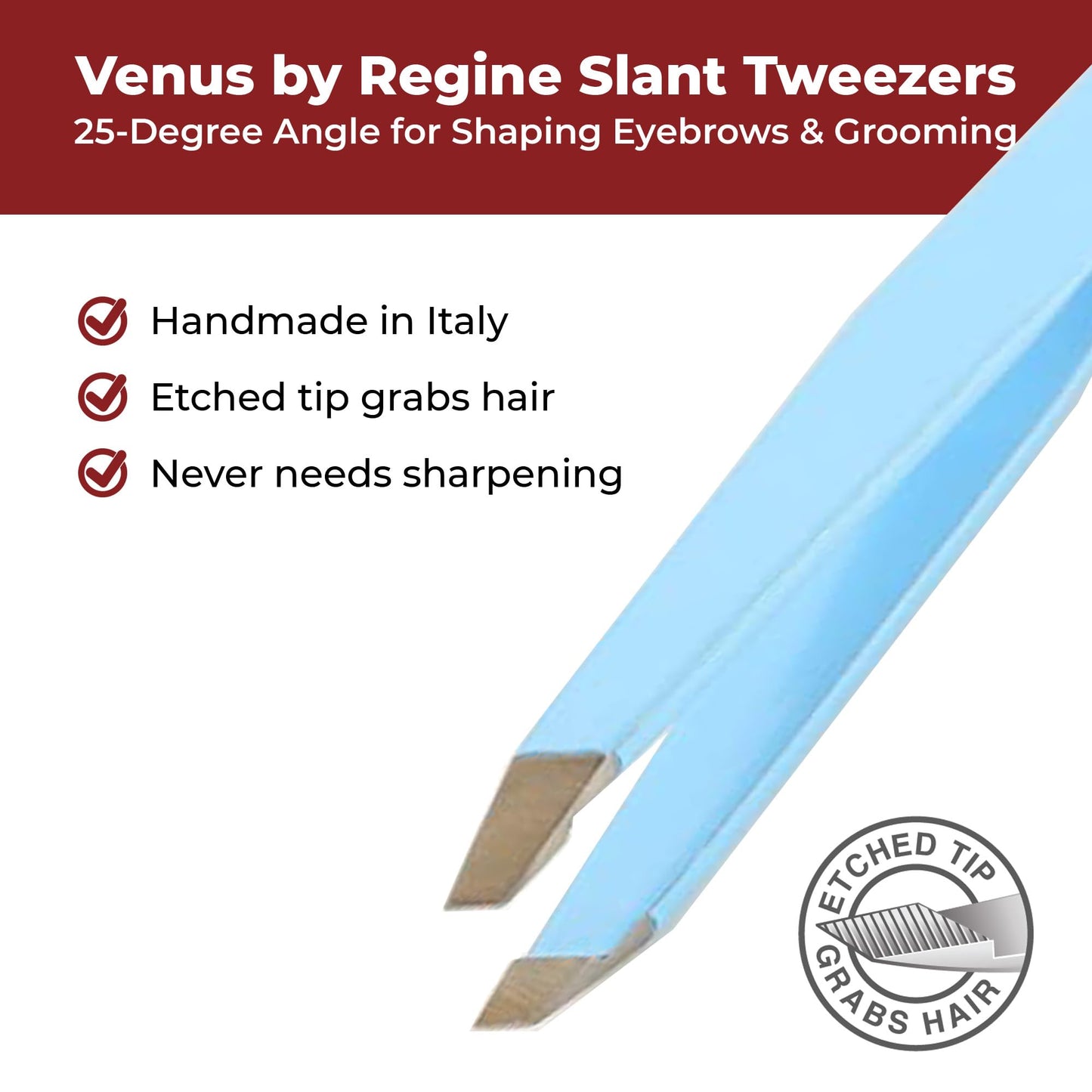 Venus by Regine Slant Tweezers - Handmade Precision Tool for Women & Men, 25-Degree Angle for Shaping Eyebrows & Grooming Facial Contours, Suitable Beauty & Personal Care Regine Switzerland