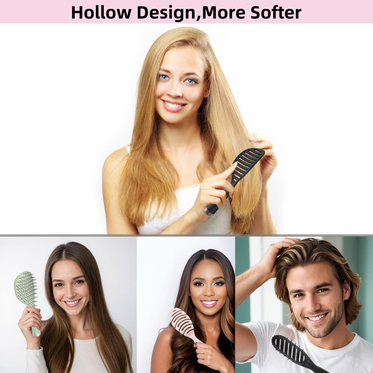 Curved Vented Hairbrush Faster Blow Drying - Detangling Brush with Built in Cleaner, Magnetic Holder and Hair Clips for Women, Men & Kids - Black Beauty & Personal Care LAVONE