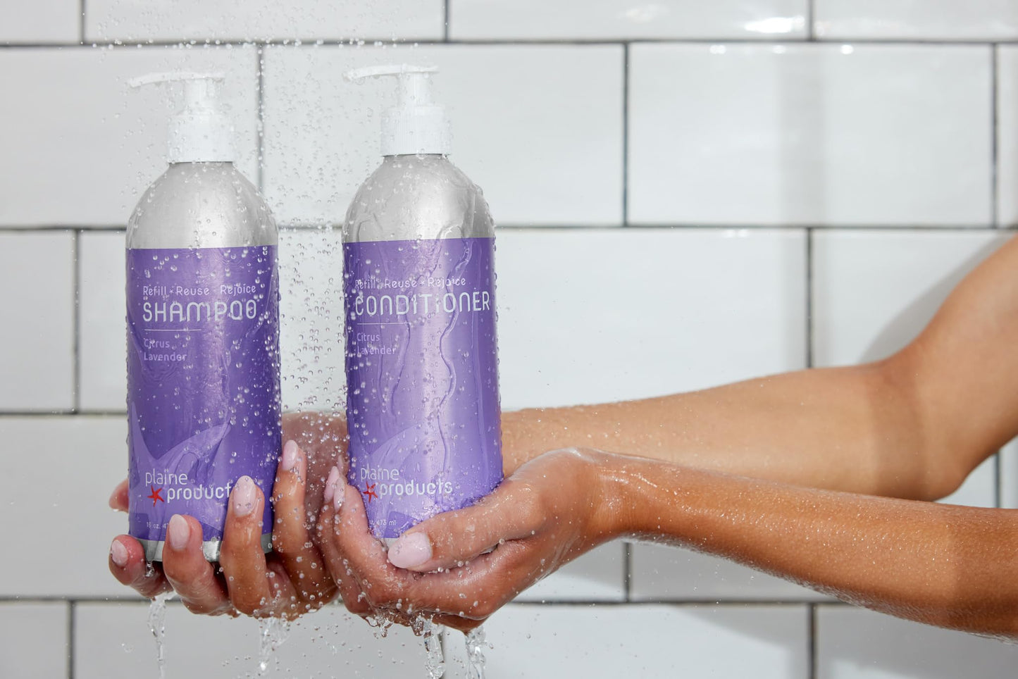 Plaine Products Eco-Friendly Shampoo and Conditioner - Citrus Lavender - Sulfate/Paraben/Phthalate Free, 16oz (Refillable Aluminum Bottles with Pumps) Beauty & Personal Care Plaine Products