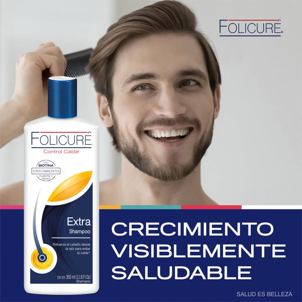 Tu Salud Plus Folicure Hair Growth Shampoo - Control Caida Extra, 11.8 fl oz - Routine Shampoo for Hair Growth, Strengthening and Revitalizing Formula