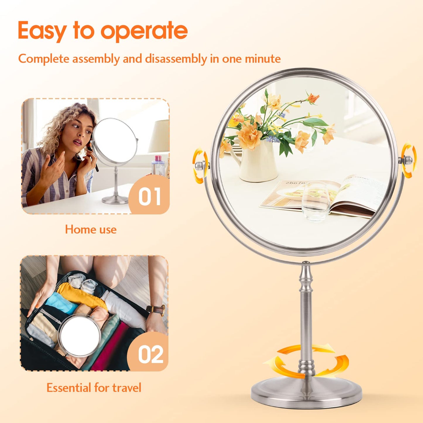 Ohotecy Makeup Mirror 8" Magnifying Mirror 1/10X Magnification, Large Table top Double-Sided Swivel Vanity Mirror Chrome Finish Beauty & Personal Care Ohotecy