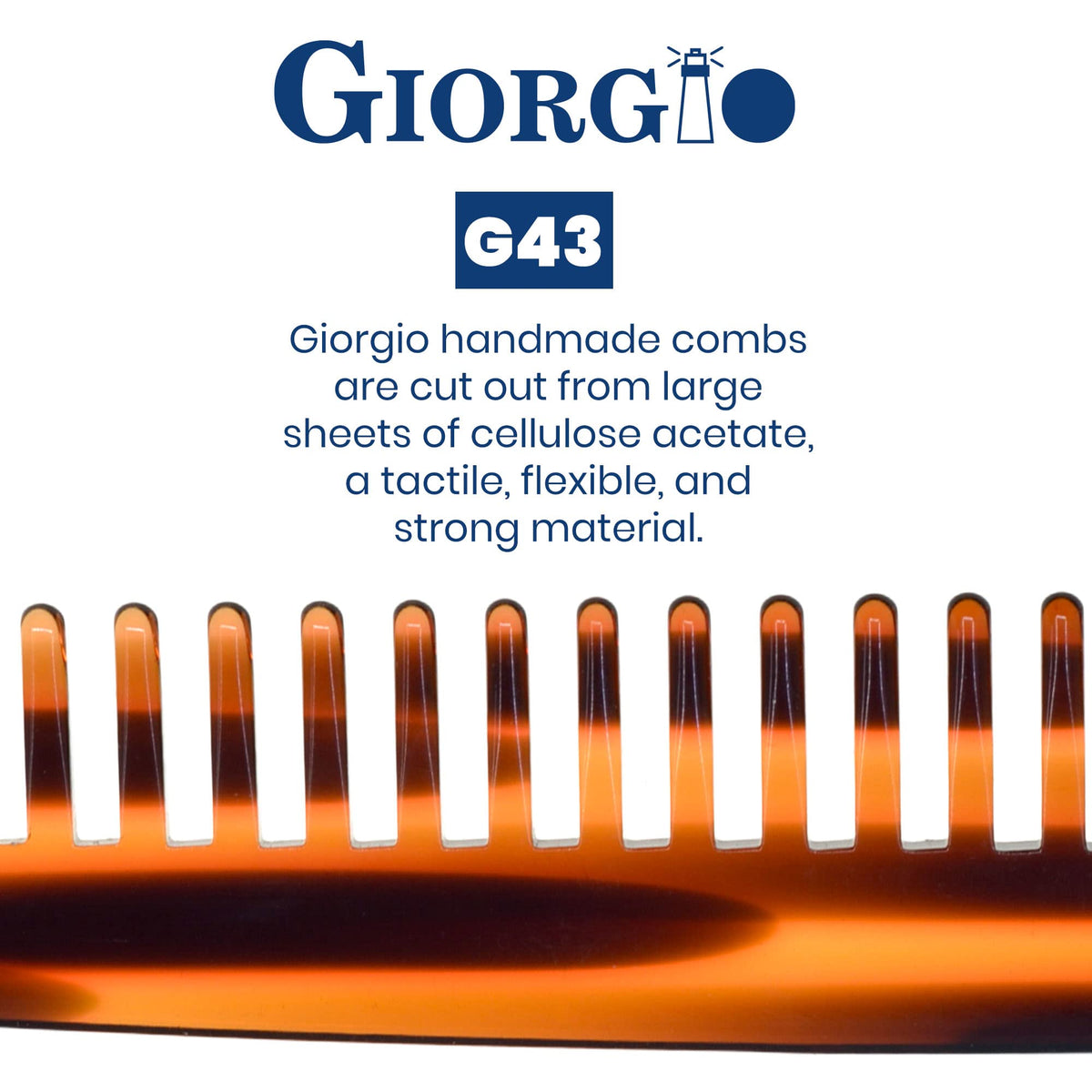 Giorgio G43 Large 7.25 Inch Detangling Comb, Wide Teeth for Thick Curly Wavy Hair. Long Hair Detangler Comb For Wet and Dry. Handmade of Quality