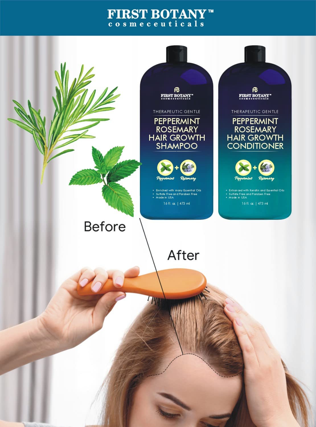 First Botany, Peppermint Rosemary Hair Regrowth and Anti Hair Loss Shampoo and Conditioner Set - Daily Hydrating, Detoxifying, Volumizing Shampoo Beauty & Personal Care First Botany
