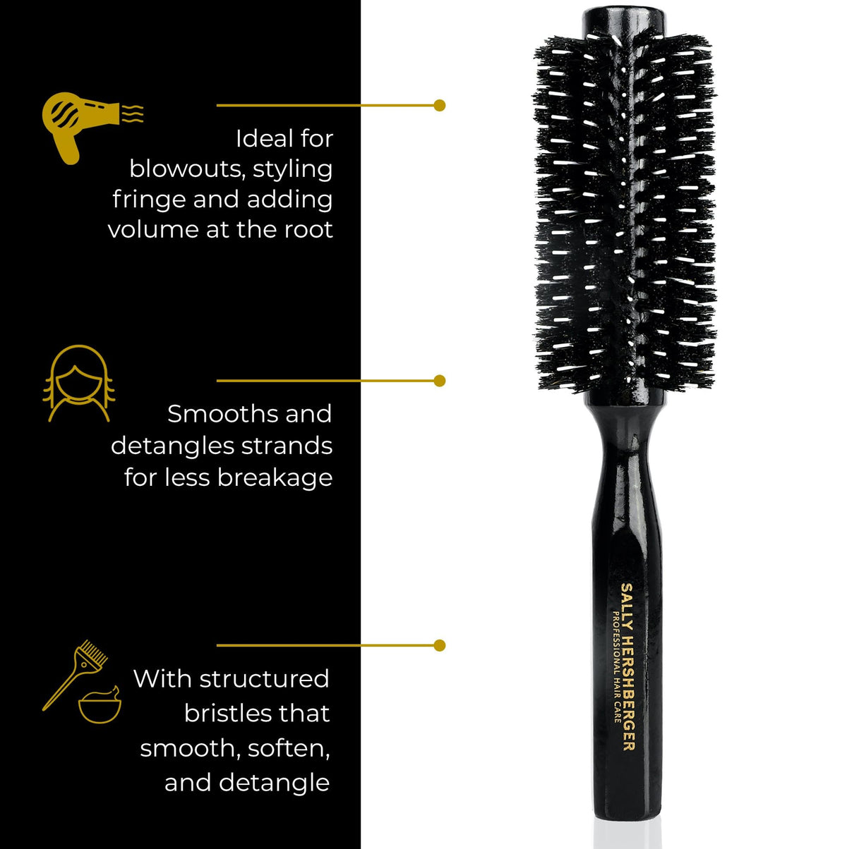 SALLY HERSHBERGER Medium Round Brush for Men & Women - Premium, Salon-Tested, Volumizing and Smoothing Barrel Hair Brush - For Styling & Blow Drying