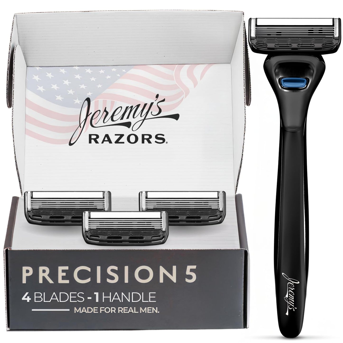 Jeremy's Razors for Men: Precision 5 Blade Razor - Stainless Steel Blades, Lubricating Strip, Precision Trimmer - Men's Shaving Kit, Travel Face Body Beauty and Personal Care Jeremy's
