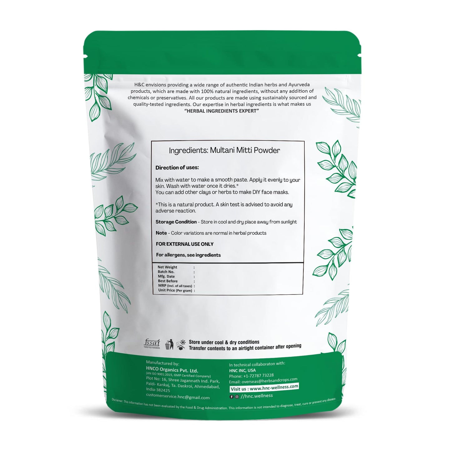 H&C Herbal Ingredients Expert 100% Pure Fuller's Earth Clay (Multani Mitti) - 1/2 lb / 227 gm | Exfoliates & Cleanse the Skin | Helps Removing Dead Beauty & Personal Care H&C