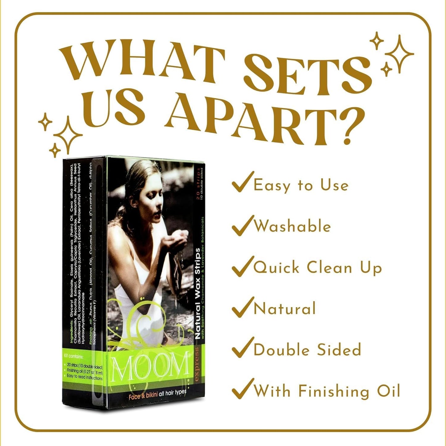 MOOM Express Ready to Use Wax Strips for Hair Removal - Bikini & Face Wax Strips - Waxing Strips for women with Chamomile & Lavender and 0.54 Beauty and Personal Care MOOM