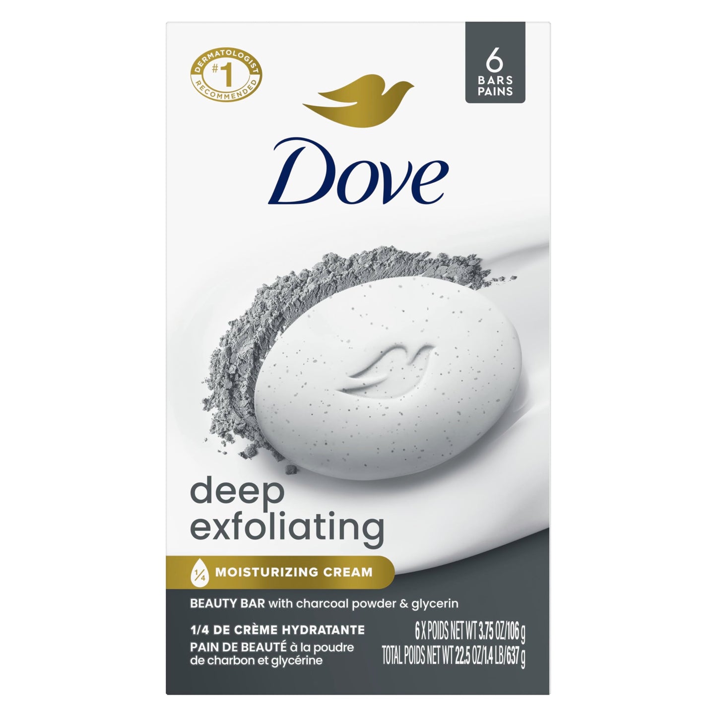 Dove Beauty Bar Soap 6 Bars Deep Exfoliating Charcoal Powder & Glycerin, for Softer, Smoother Skin, Scrubs Away Impurities 3.75 oz Beauty & Personal Care Dove