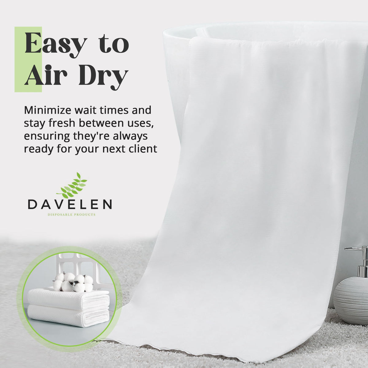 DAVELEN Disposable Large Luxury Towels (50-Count) Spa and Salon Quality Softness for Guests, Clients | Hair, Face, Body Use | Luxurious Comfort,
