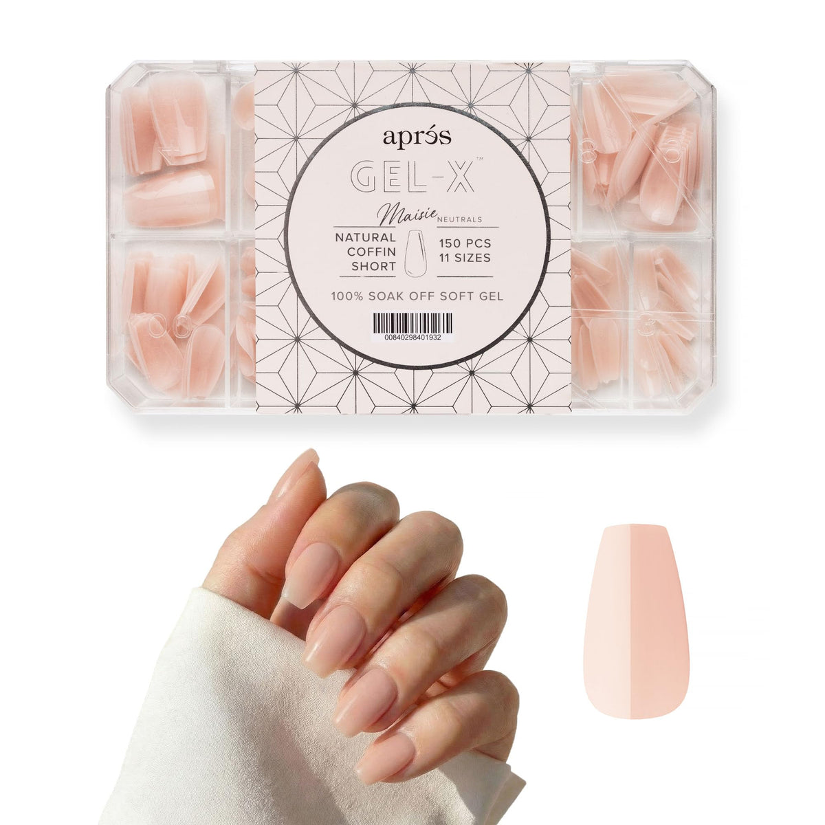 Apres Neutrals Gel-X Maisie Box Of Press On Nails, 11 Sizes 00-9, Soft Gel Nail Tip Box (150pcs) (Natural Coffin Short, 150pcs)