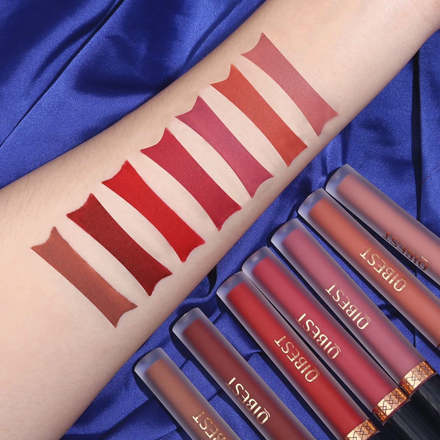 QiBest 7Pcs Matte Liquid Lipstick + 1Pcs Lip Plumper Makeup Set Kit, Pigmented Long Lasting Lip Gloss Set, Velvet Waterproof Halloween Lip Makeup Beauty & Personal Care QiBest