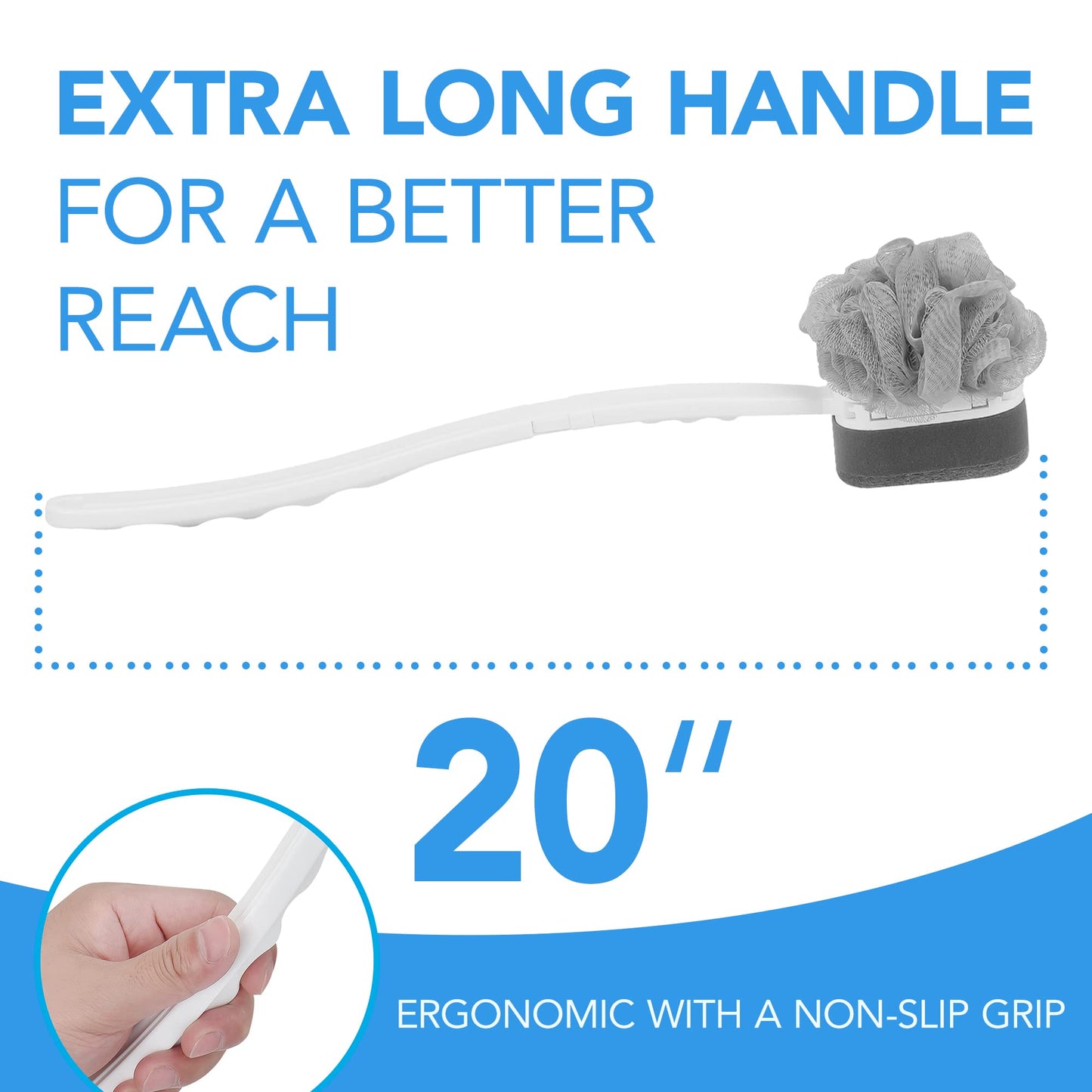 Impresa Extra Long Handle Shower Brush - Dual-Action Loofah & Exfoliating Sponge Body Scrubber - Ergonomic Grip Back Scrub Brush - Replacement Loofah Beauty & Personal Care IMPRESA
