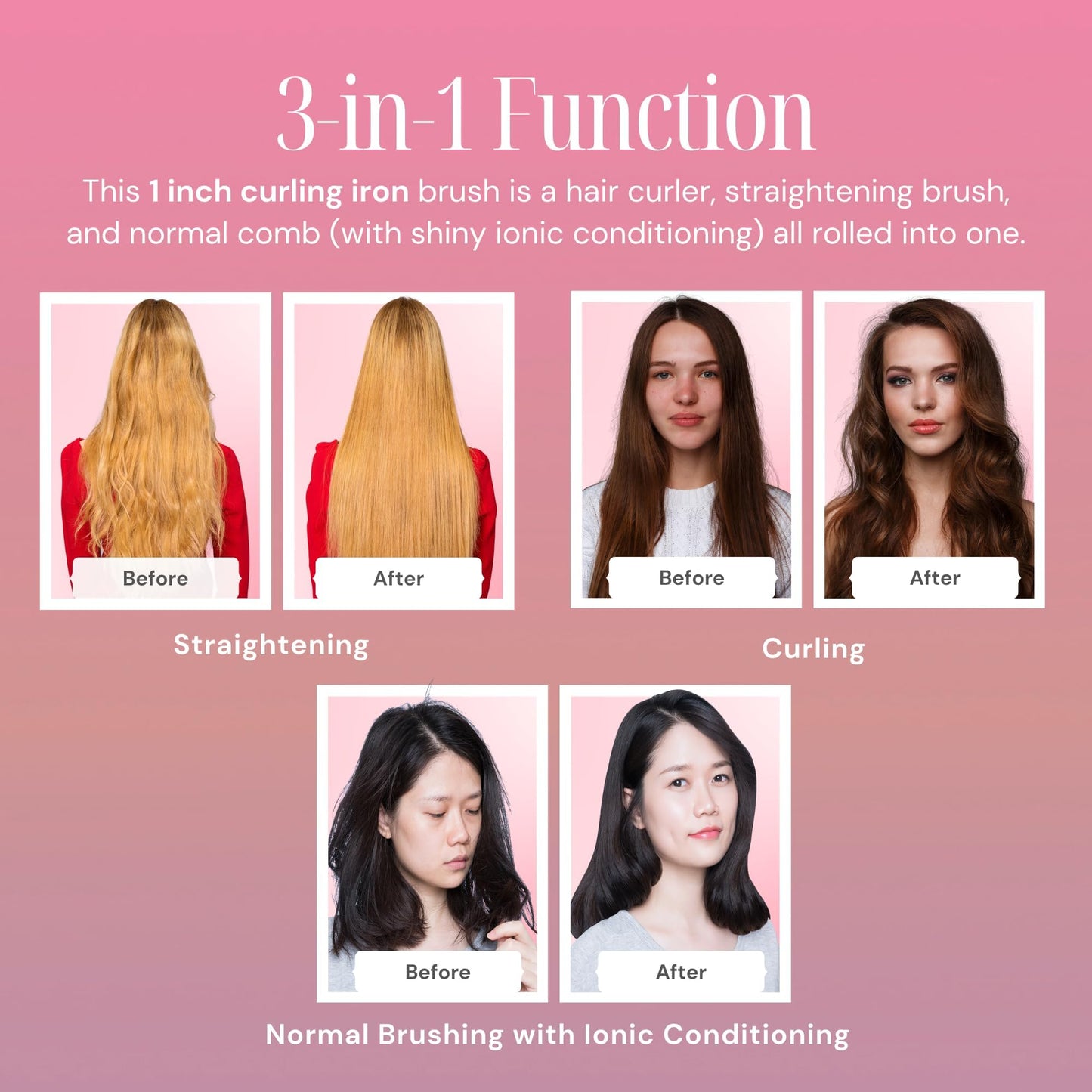 Alure Heated Styling Brush - 3-in-1 Ionic Hair Curler/Straightener with Anti-Scald Nylon Bristles, Electric Curl Wand for All Hair Types, Ideal as a Beauty & Personal Care Alure