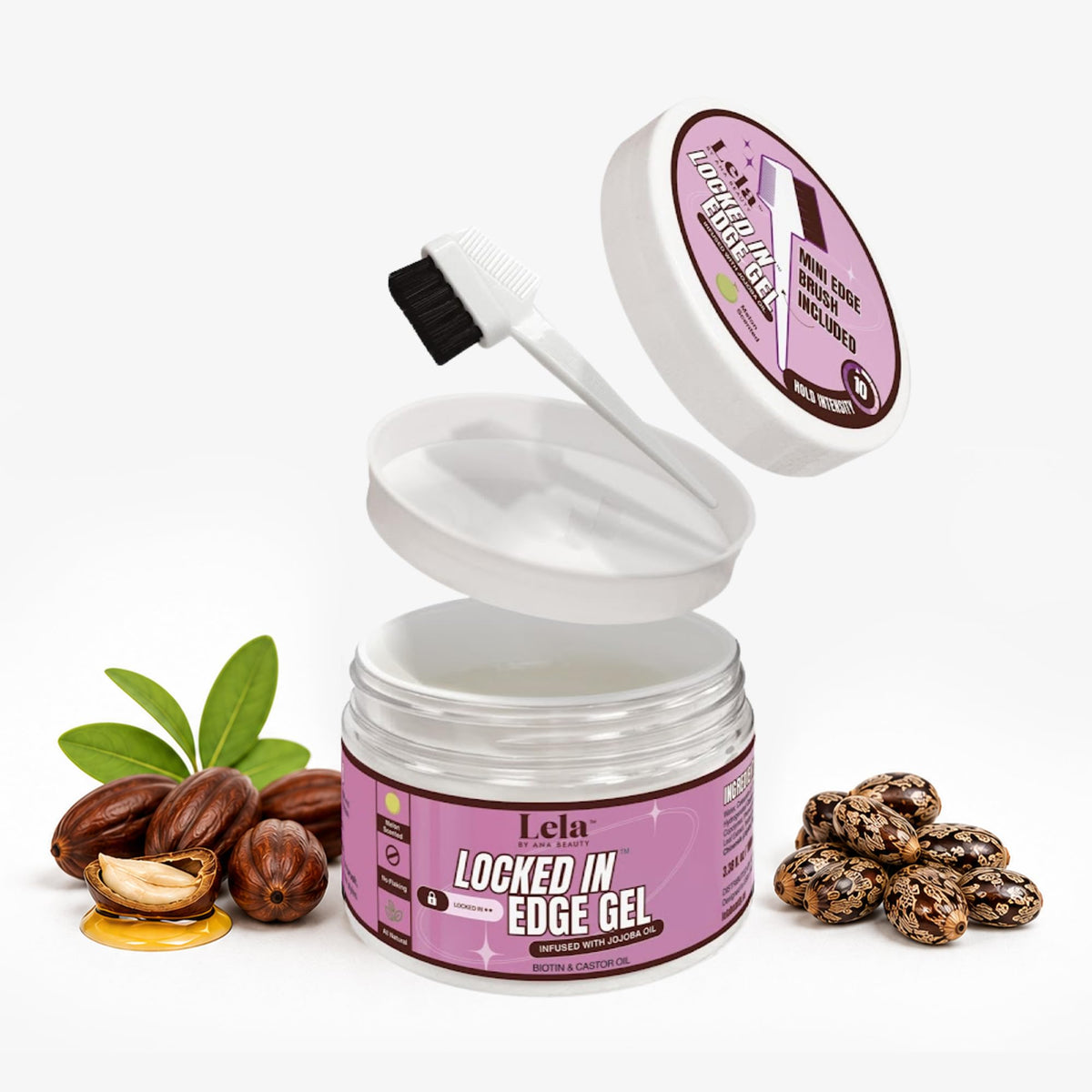 Lela Beauty Locked In™ Edge Gel with Jojoba, Biotin, Castor Oil & Melon Scent - Travel Friendly Styling with Mini Edge Brush - Long Lasting Beauty & Personal Care LELA by Ana Beauty