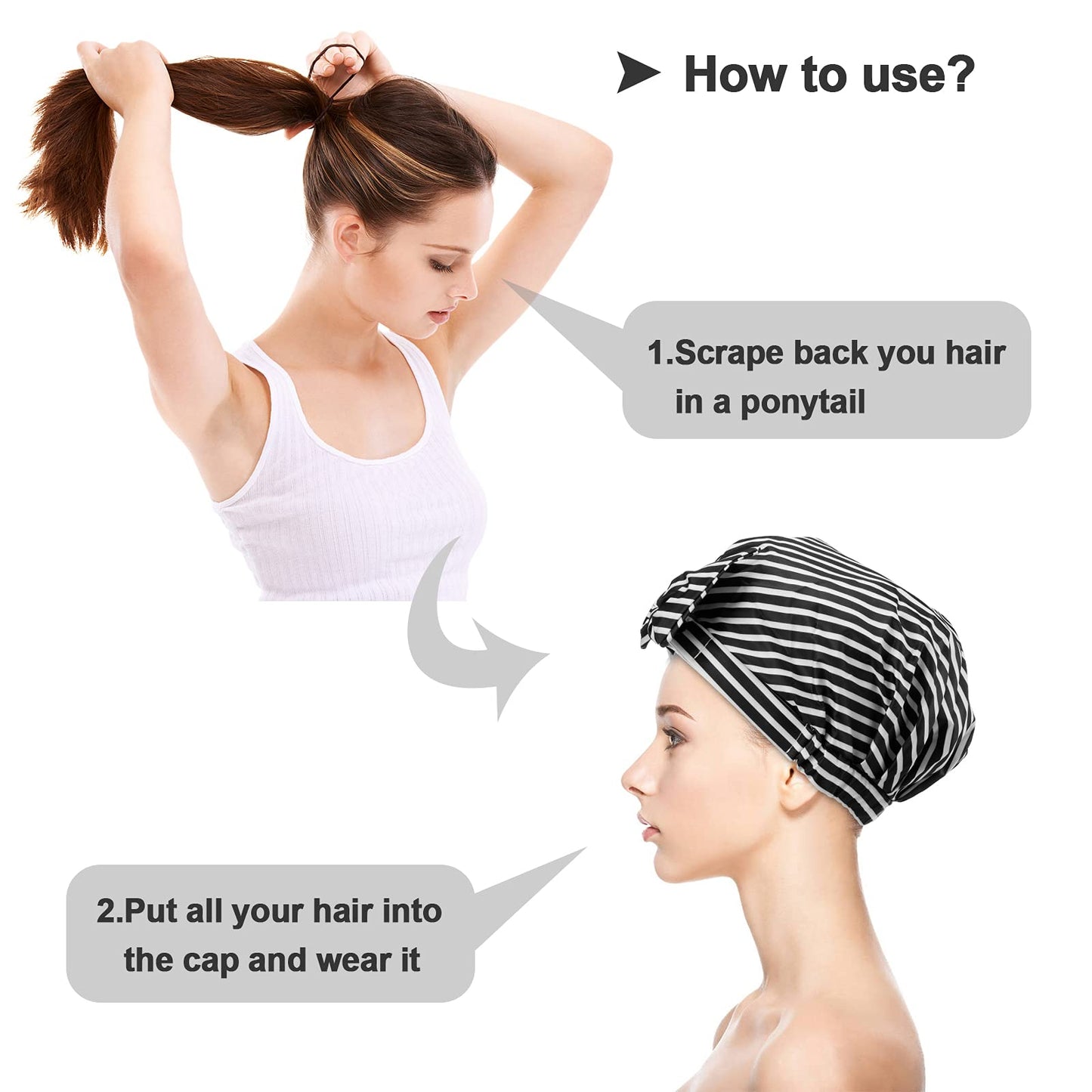 PRETFEORY Shower cap, Waterproof Reusable bonnet for Women take Shower Bathing SPA Make up Washing face (Stripe) Beauty and Personal Care PRETFEORY