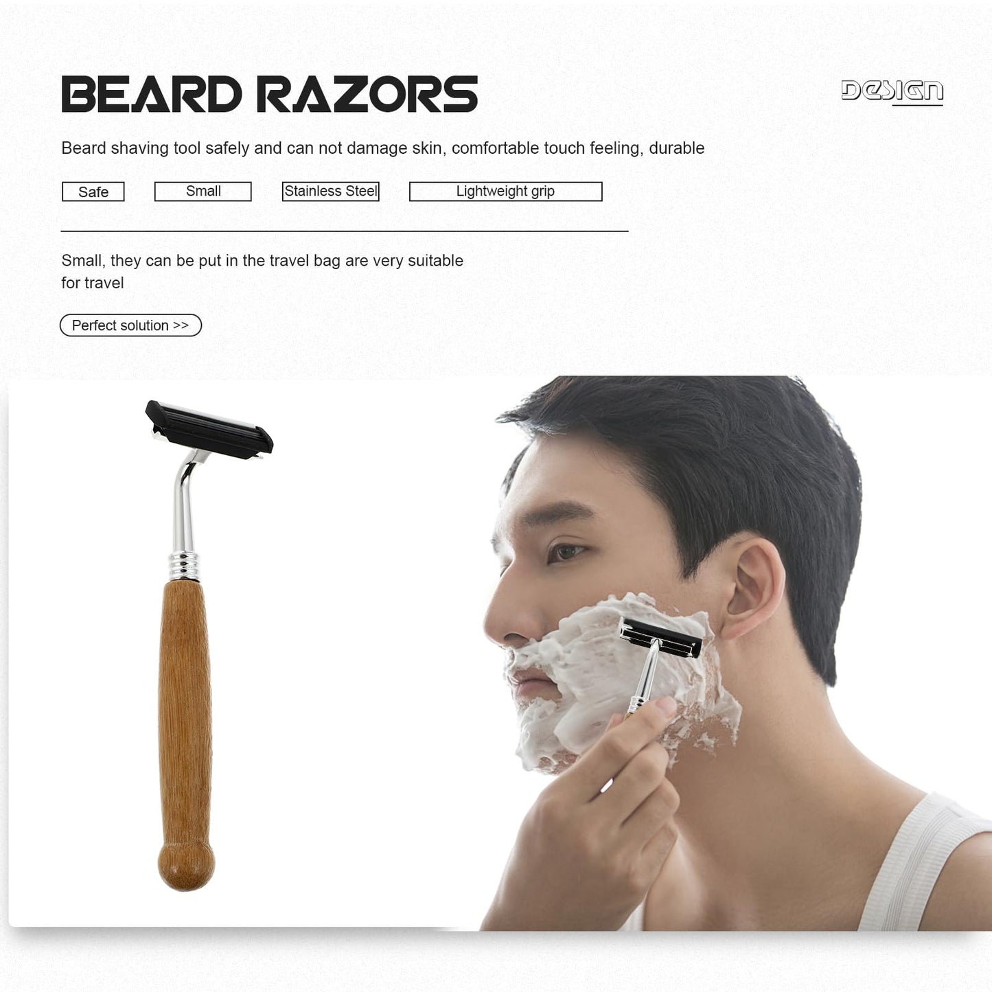 Hemoton Manual Beard Razors Bamboo Handle Double-Edged Safety Shavers Stainless Steel Blades Lightweight Travel Shaving Tools for Men Grooming Beauty and Personal Care Hemoton