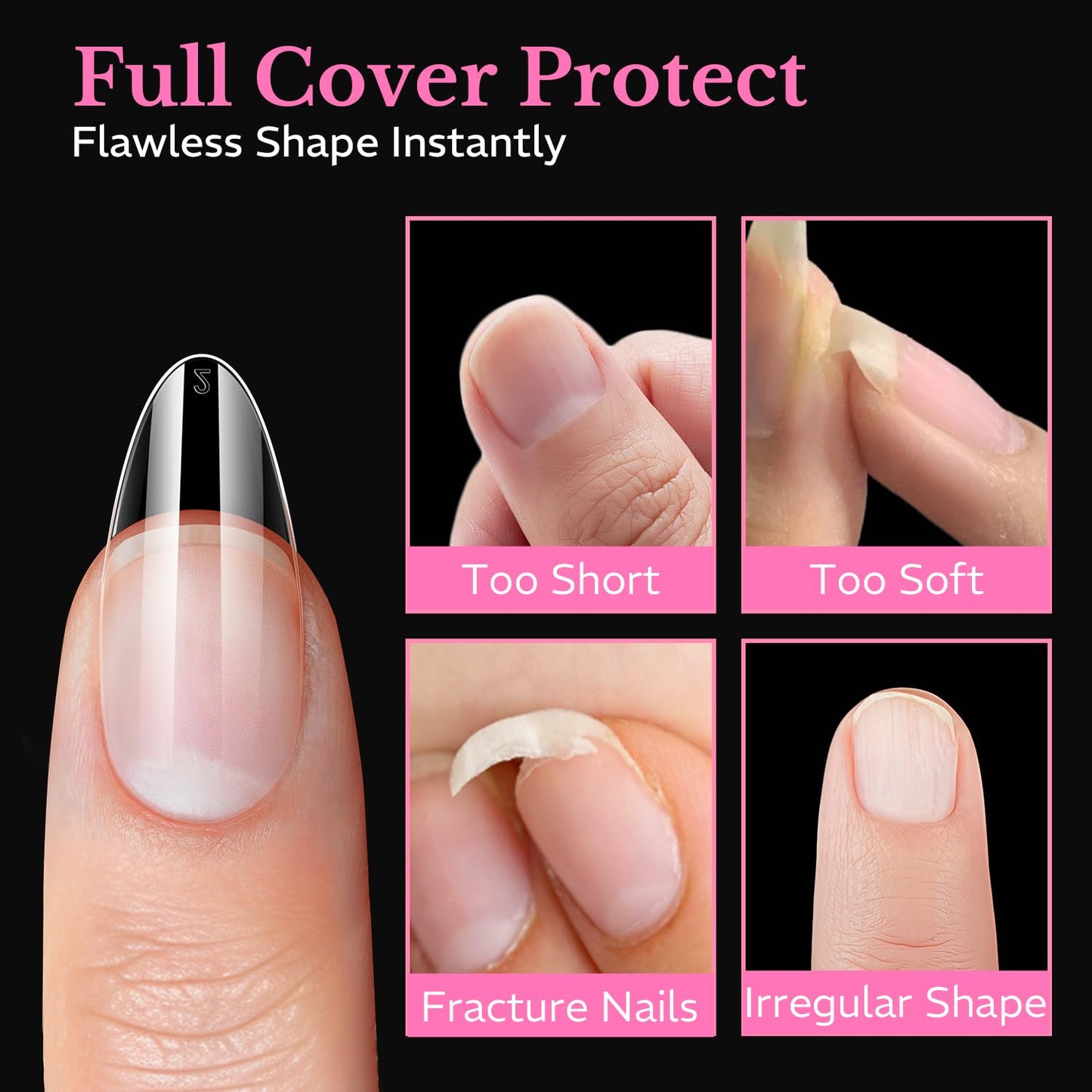 Medium Almond Nail Tips 600pcs 15 Size, Pre Etched Soft Gel Nail Tips Acrylic Fake Nails Half Matte Full Cover Clear Press On False Nail Extensions Beauty and Personal Care AZUREBEAUTY