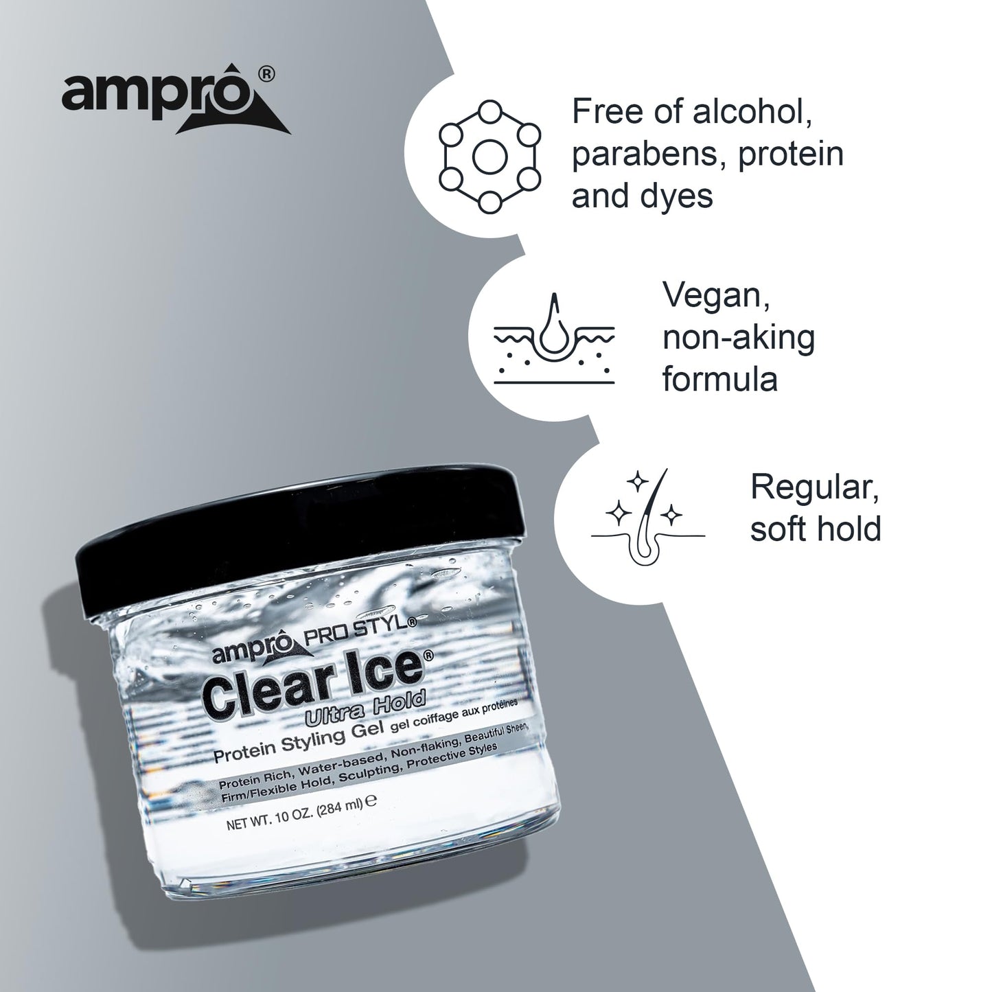 AmPro Pro Styl Clear Ice Styling Gel - Protects and Strengthens Your Strands - Non-Flaking, Alcohol Free, Vegan Formula - Flexible, Touchable Hold Beauty & Personal Care AmPro