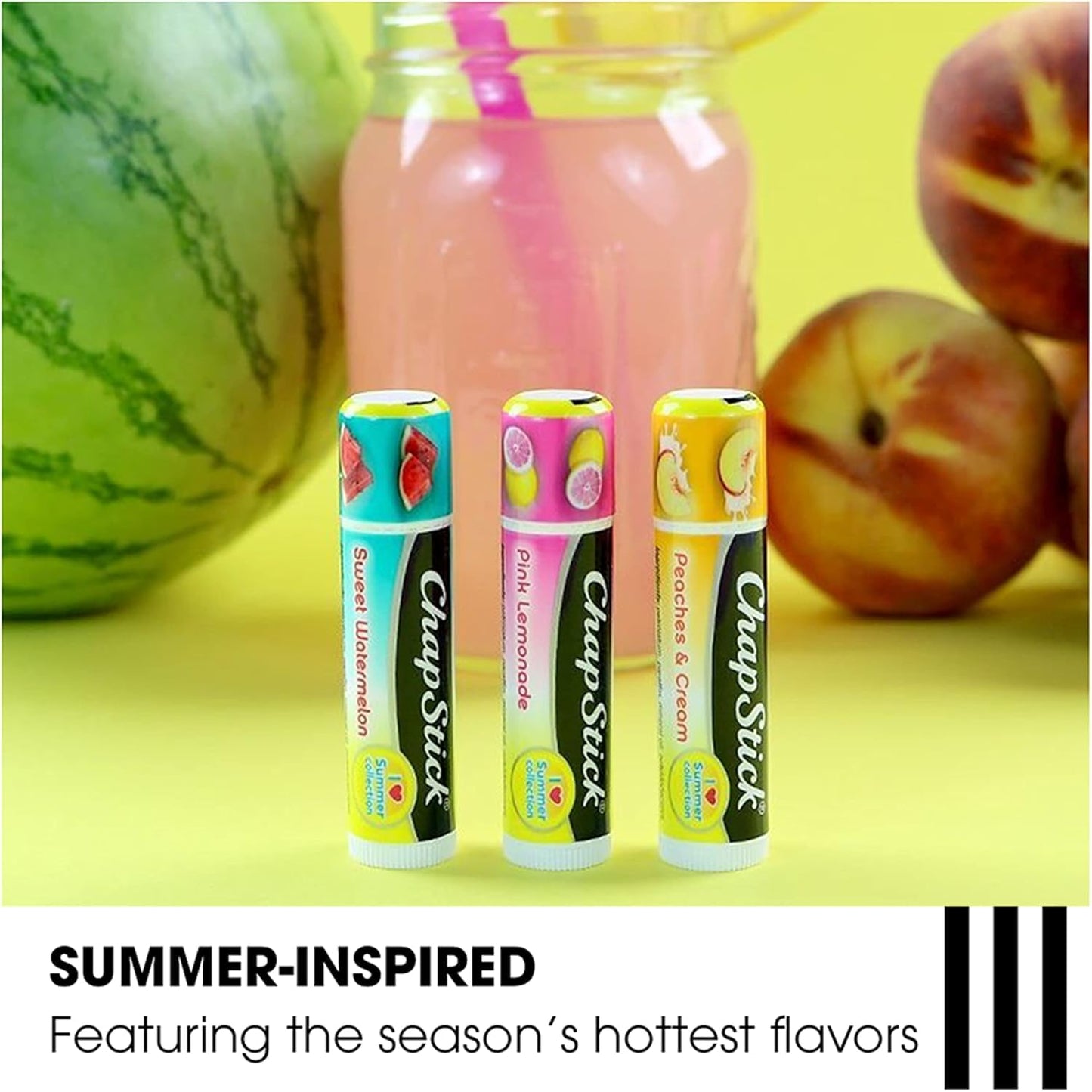 ChapStick Lip Balm, I Love Summer Collection, Variety 3-Pack - Sweet Watermelon, Peaches & Cream, Pink Lemonade, Moisturizing Lip Care, 0.15 Oz Ea Beauty & Personal Care ChapStick