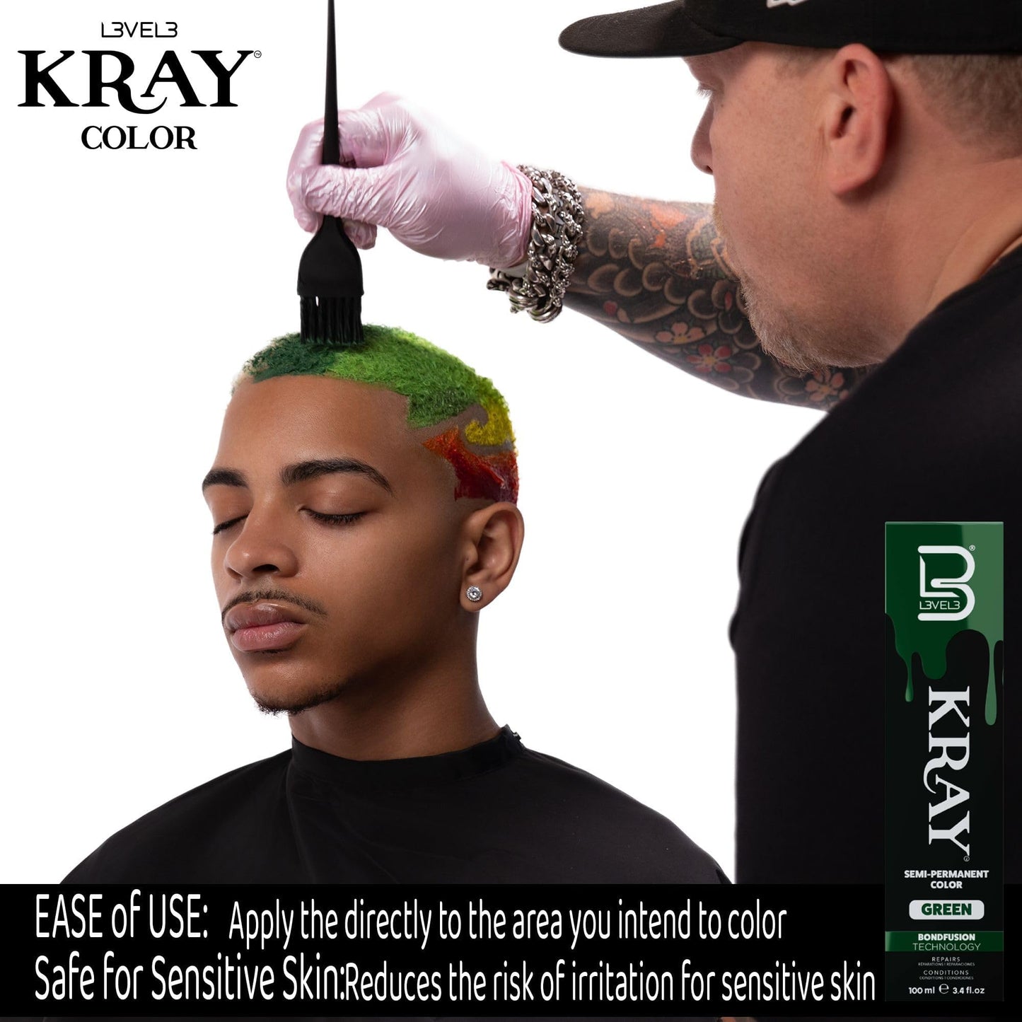 L3 - Level 3 Kray Semi Permanent Hair Color - Semi Permanent Hair Dye with Aloe Vera - Green Beauty & Personal Care L3