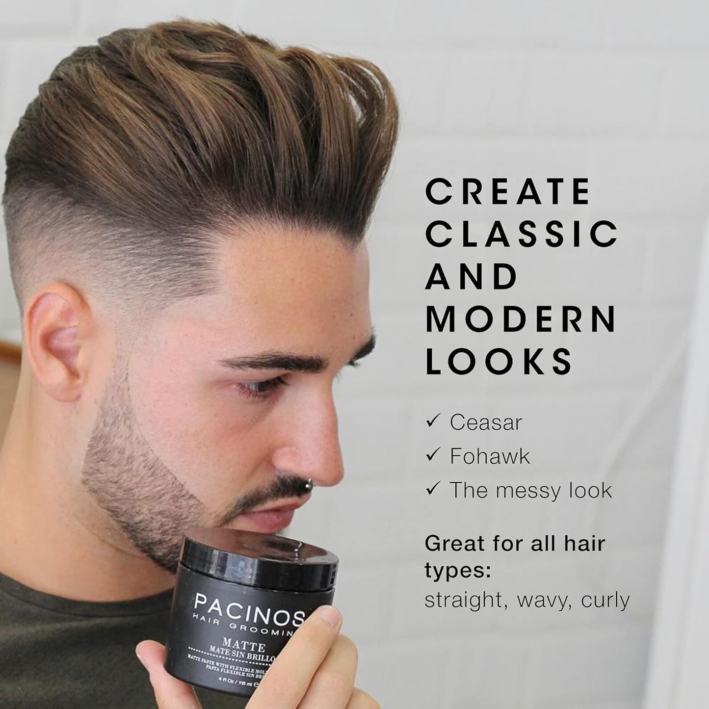 Pacinos Matte Hair Paste - Firm Hold, No Shine, Sculpting & Styling Wax, Long Lasting Definition & Texture, No Flakes, All Hair Types, 4 fl. oz. Beauty & Personal Care Pacinos