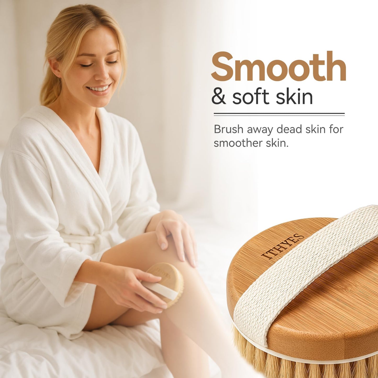 Ithyes Body Brush Dry Brushing Bath Brush Gentle Skin Exfoliate Massage Scrub 100% Nature Boar Bristles Bamboo Wood Improve Blood Circulation Wet Beauty & Personal Care Ithyes
