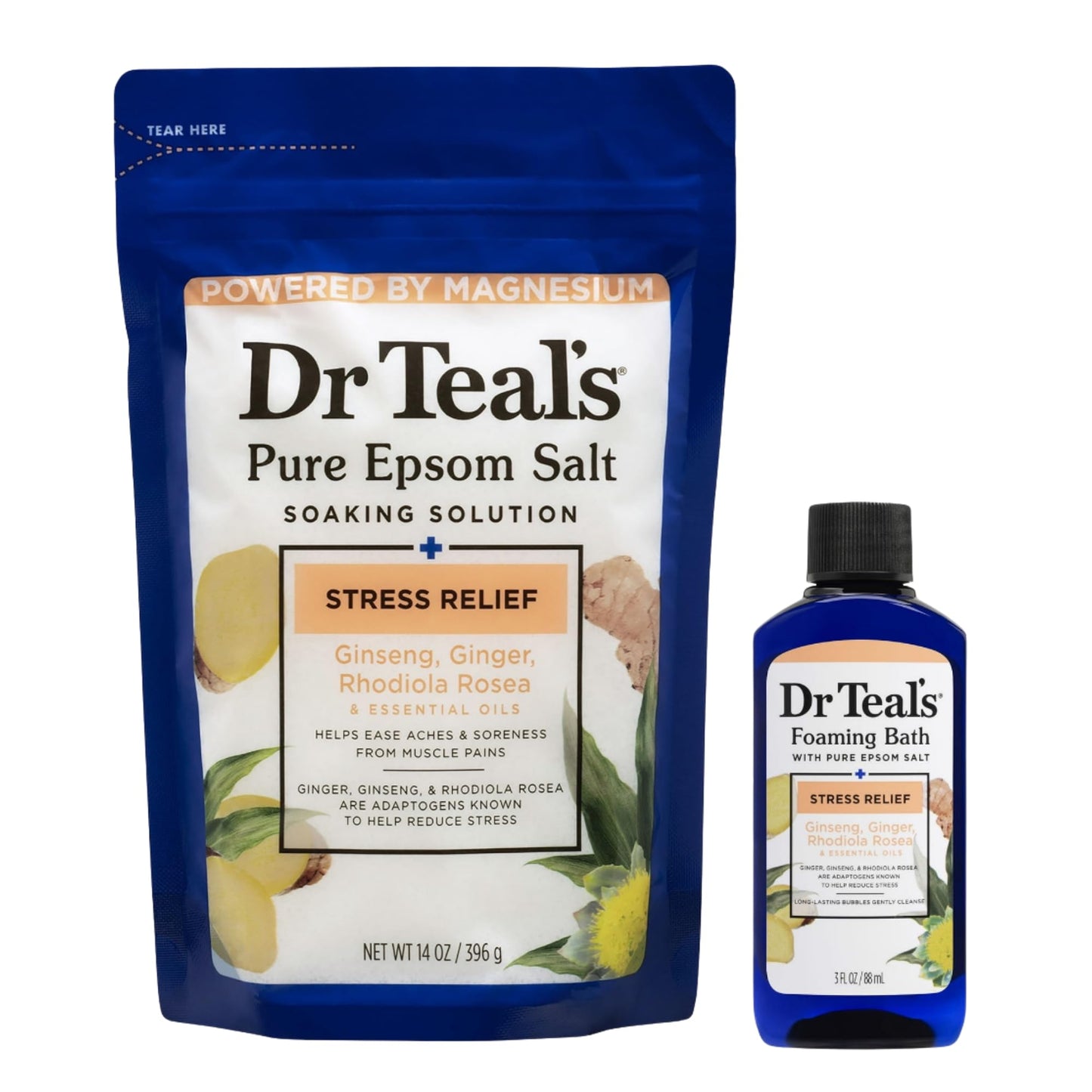 Dr Teal's Holiday Limited Edition Bath Gift Set - Epsom Salt Soak and Foaming Liquid, 14 oz Salt, 3 fl oz Bath (Citrus) Beauty and Personal Care Dr Teal's